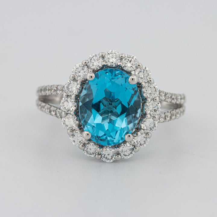2.48 CT Oval Topaz Halo Ring - ZIZOV DIAMONDS