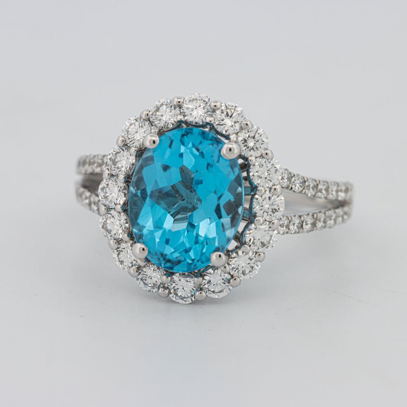 2.48 CT Oval Topaz Halo Ring - ZIZOV DIAMONDS