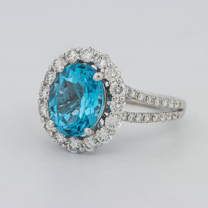 2.48 CT Oval Topaz Halo Ring - ZIZOV DIAMONDS
