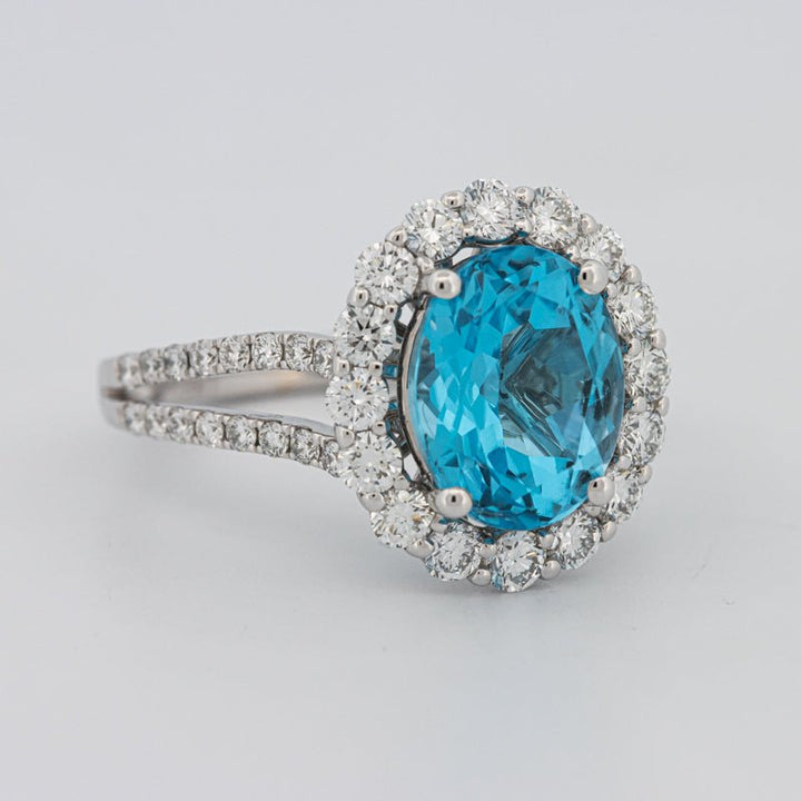 2.48 CT Oval Topaz Halo Ring - ZIZOV DIAMONDS