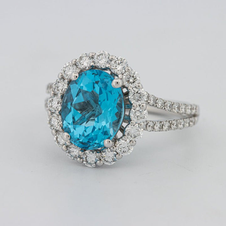 2.48 CT Oval Topaz Halo Ring - ZIZOV DIAMONDS