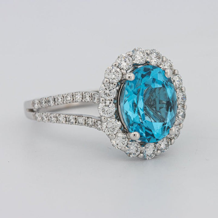 2.48 CT Oval Topaz Halo Ring - ZIZOV DIAMONDS