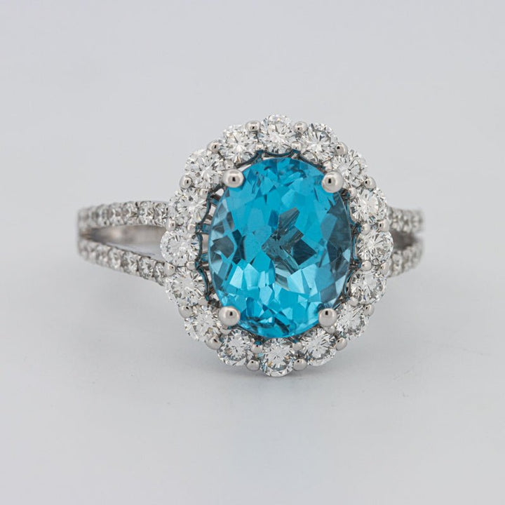 2.48 CT Oval Topaz Halo Ring - ZIZOV DIAMONDS