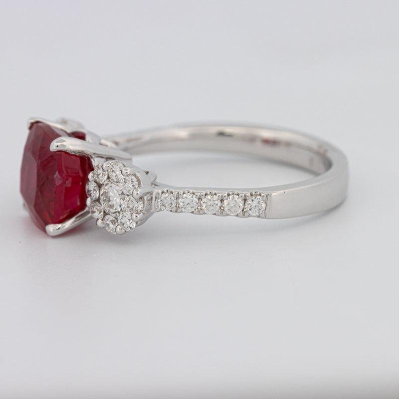 3.50 CT Cushion Cut Red Ruby Trilogy Ring - ZIZOV DIAMONDS