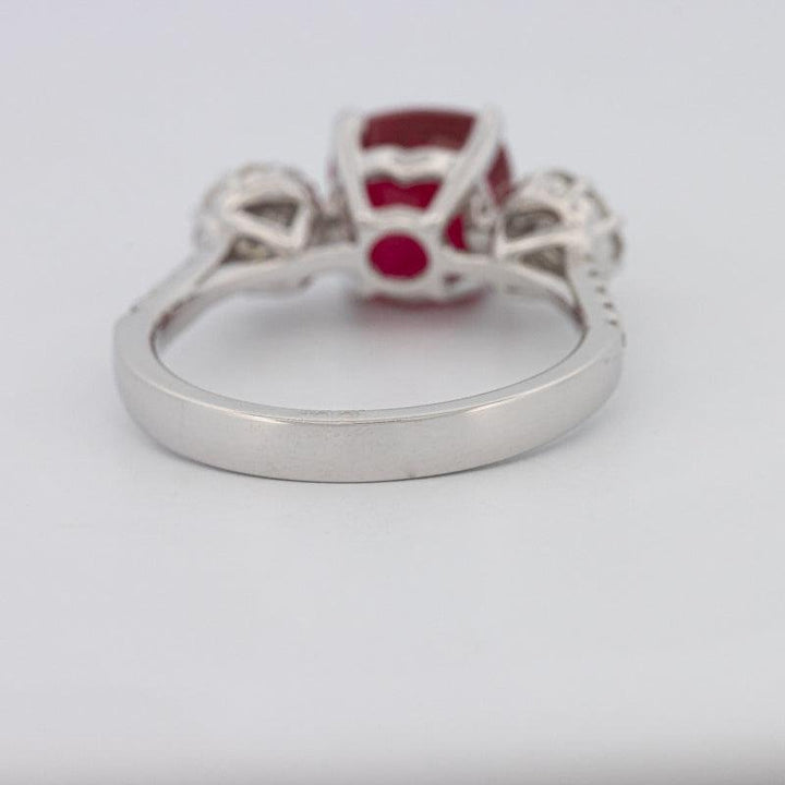 3.50 CT Cushion Cut Red Ruby Trilogy Ring - ZIZOV DIAMONDS