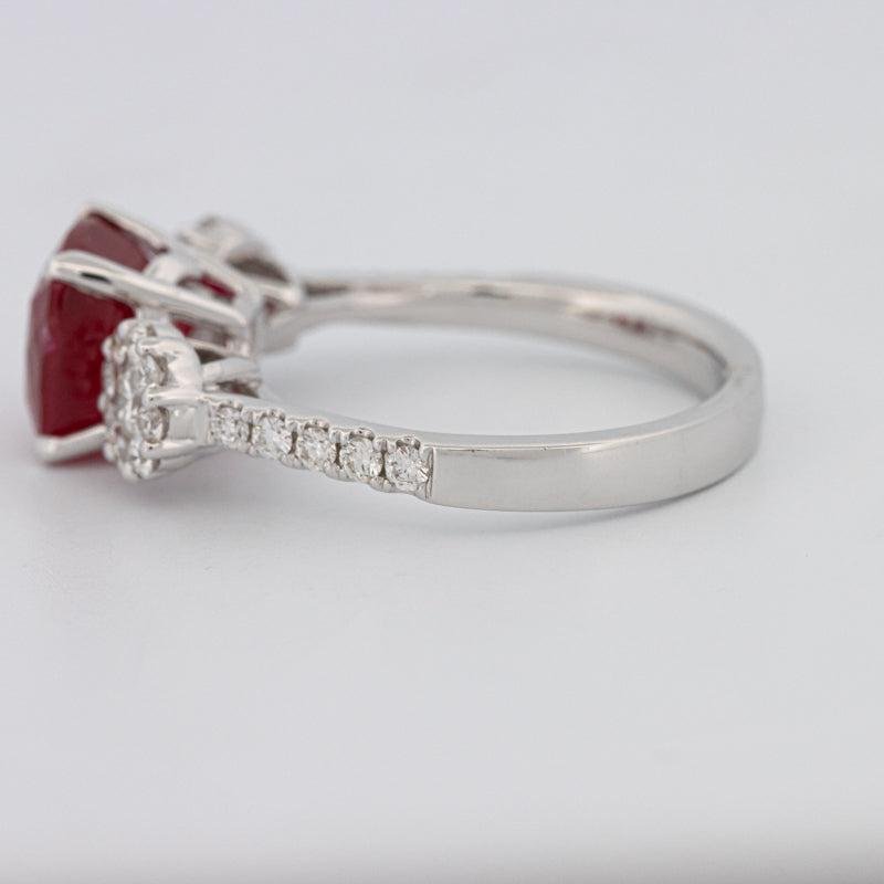 3.50 CT Cushion Cut Red Ruby Trilogy Ring - ZIZOV DIAMONDS