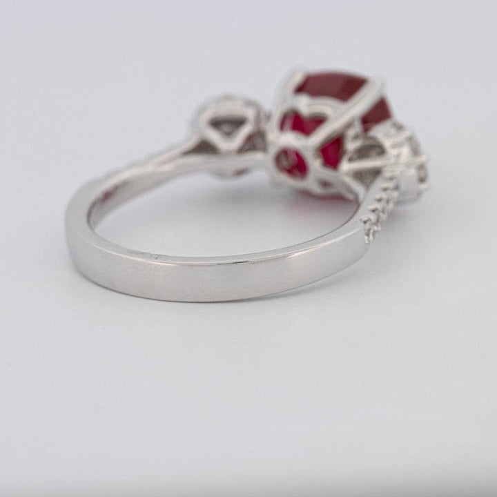 3.50 CT Cushion Cut Red Ruby Trilogy Ring - ZIZOV DIAMONDS