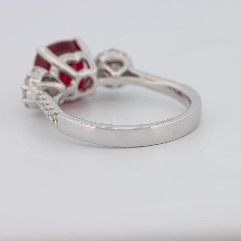 3.50 CT Cushion Cut Red Ruby Trilogy Ring - ZIZOV DIAMONDS