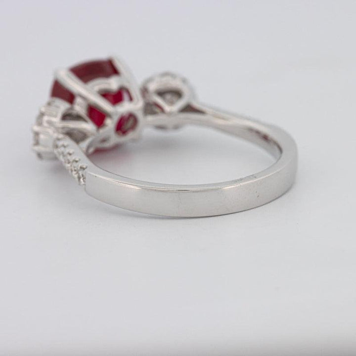 3.50 CT Cushion Cut Red Ruby Trilogy Ring - ZIZOV DIAMONDS