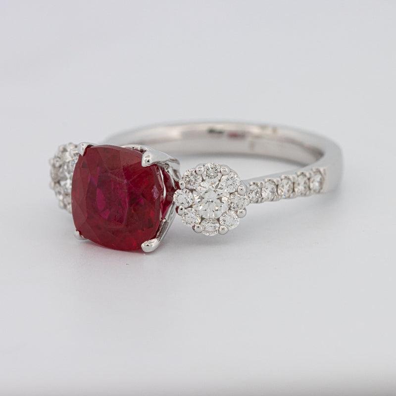 3.50 CT Cushion Cut Red Ruby Trilogy Ring - ZIZOV DIAMONDS