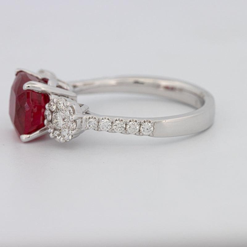 3.50 CT Cushion Cut Red Ruby Trilogy Ring - ZIZOV DIAMONDS