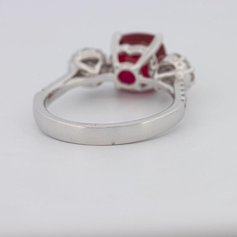 3.50 CT Cushion Cut Red Ruby Trilogy Ring - ZIZOV DIAMONDS