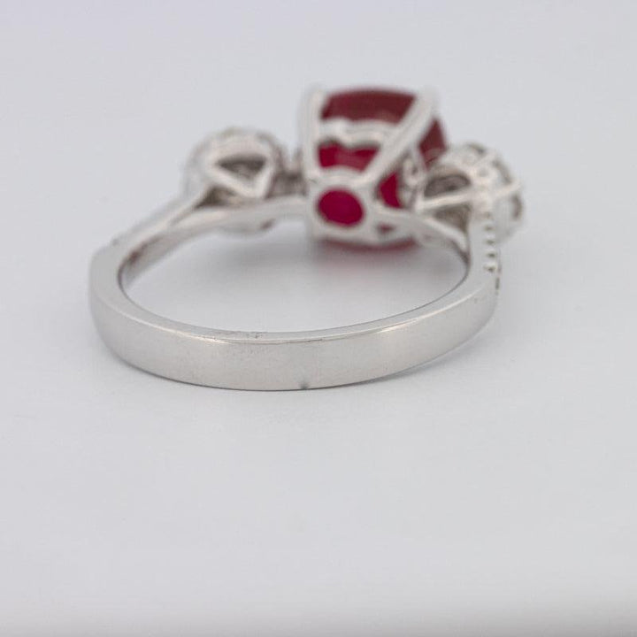 3.50 CT Cushion Cut Red Ruby Trilogy Ring - ZIZOV DIAMONDS