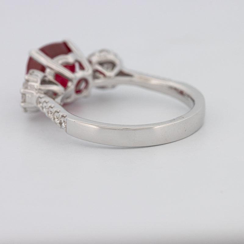 3.50 CT Cushion Cut Red Ruby Trilogy Ring - ZIZOV DIAMONDS