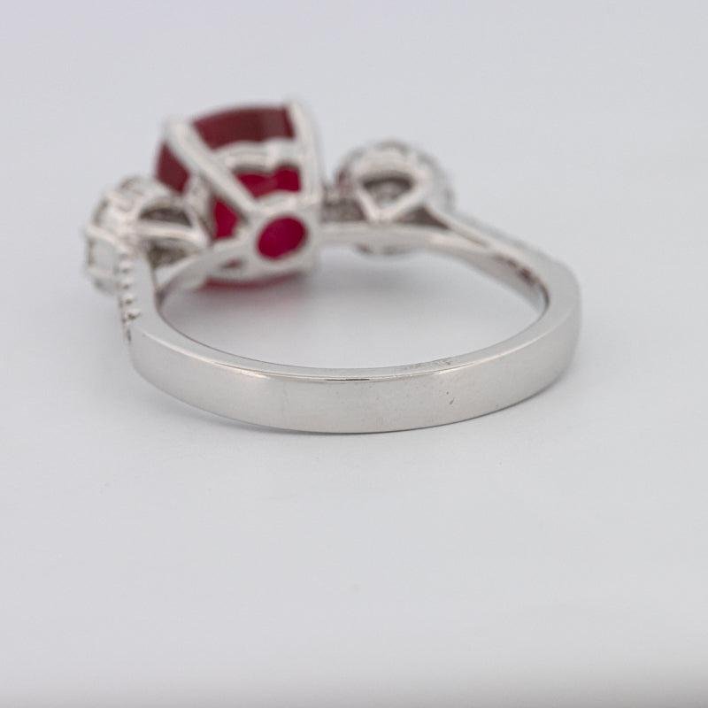 3.50 CT Cushion Cut Red Ruby Trilogy Ring - ZIZOV DIAMONDS
