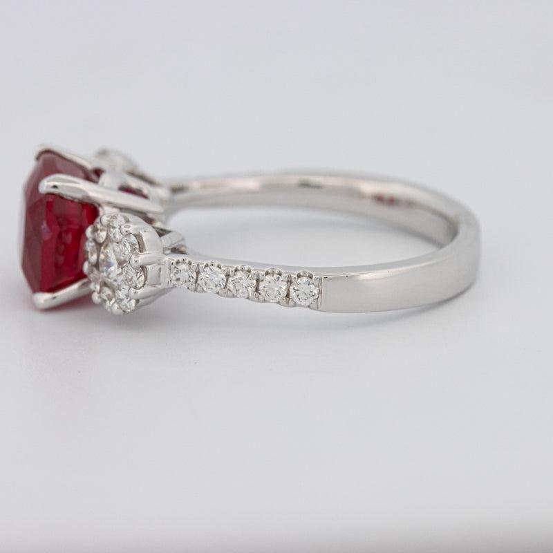 3.50 CT Cushion Cut Red Ruby Trilogy Ring - ZIZOV DIAMONDS