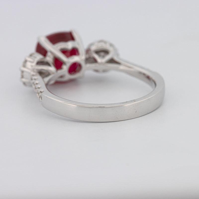 3.50 CT Cushion Cut Red Ruby Trilogy Ring - ZIZOV DIAMONDS