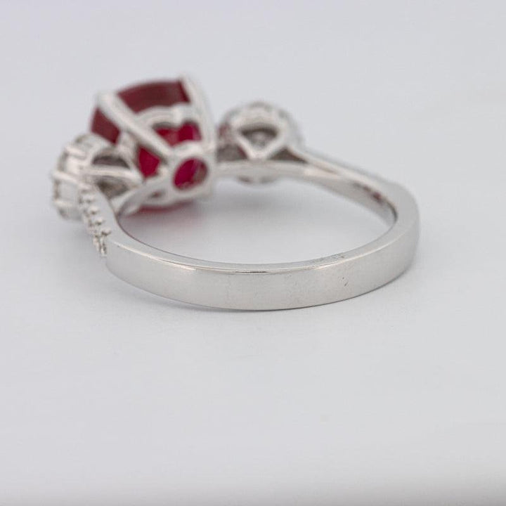 3.50 CT Cushion Cut Red Ruby Trilogy Ring - ZIZOV DIAMONDS