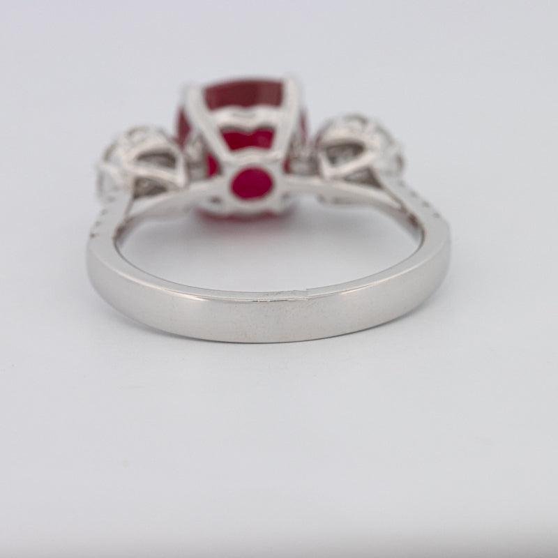 3.50 CT Cushion Cut Red Ruby Trilogy Ring - ZIZOV DIAMONDS