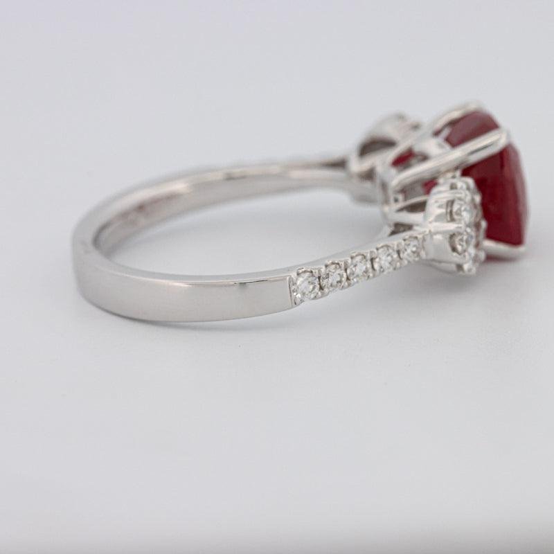 3.50 CT Cushion Cut Red Ruby Trilogy Ring - ZIZOV DIAMONDS
