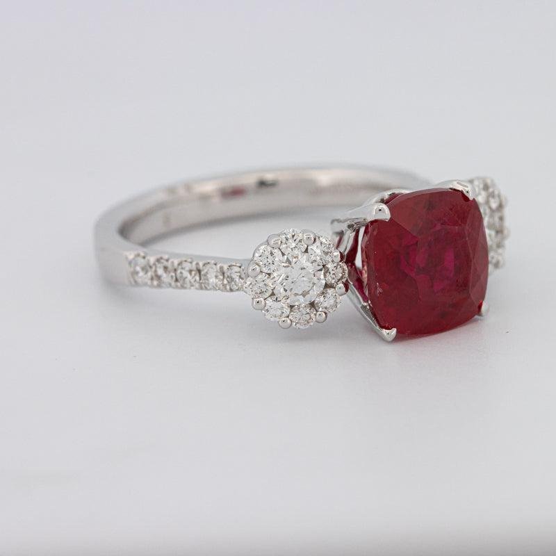 3.50 CT Cushion Cut Red Ruby Trilogy Ring - ZIZOV DIAMONDS