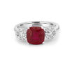 3.50 CT Cushion Cut Red Ruby Trilogy Ring - ZIZOV DIAMONDS