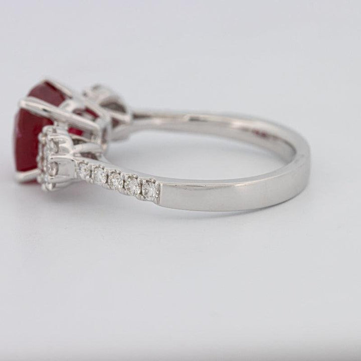 3.50 CT Cushion Cut Red Ruby Trilogy Ring - ZIZOV DIAMONDS