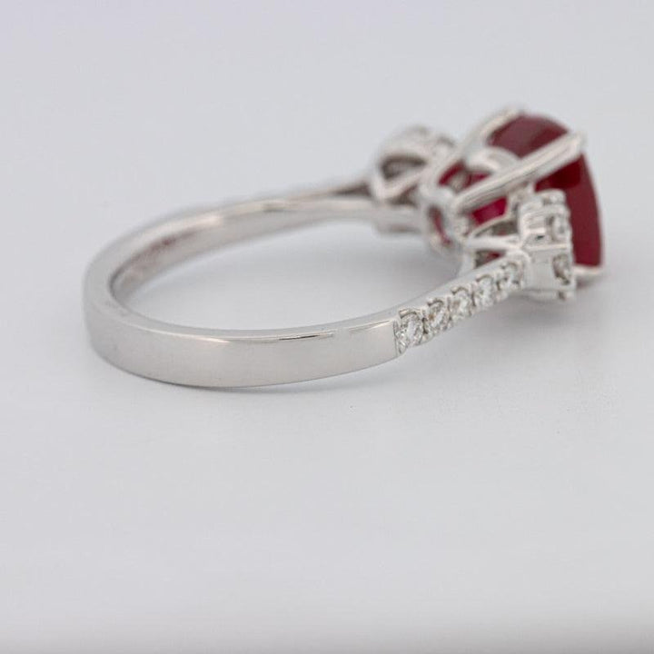 3.50 CT Cushion Cut Red Ruby Trilogy Ring - ZIZOV DIAMONDS
