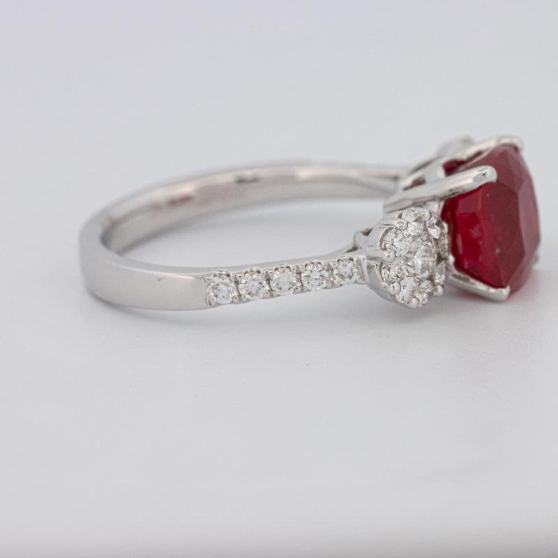 3.50 CT Cushion Cut Red Ruby Trilogy Ring - ZIZOV DIAMONDS