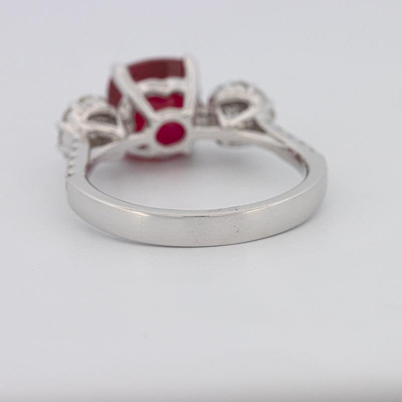 3.50 CT Cushion Cut Red Ruby Trilogy Ring - ZIZOV DIAMONDS