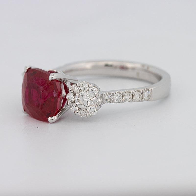 3.50 CT Cushion Cut Red Ruby Trilogy Ring - ZIZOV DIAMONDS