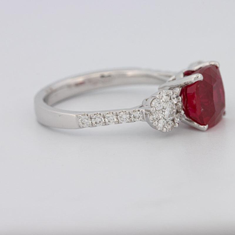 3.50 CT Cushion Cut Red Ruby Trilogy Ring - ZIZOV DIAMONDS
