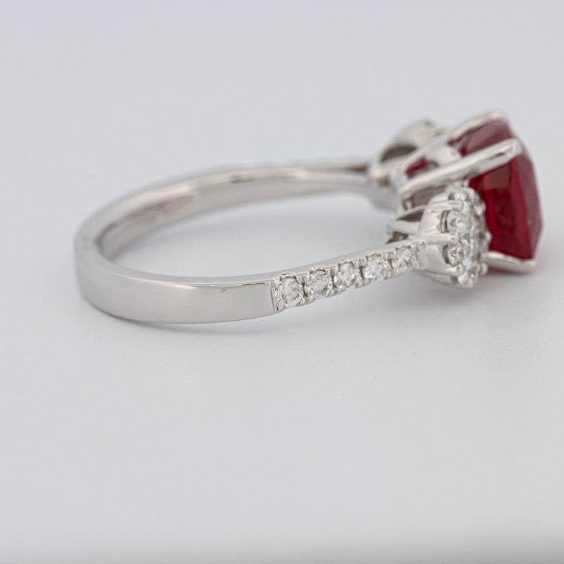 3.50 CT Cushion Cut Red Ruby Trilogy Ring - ZIZOV DIAMONDS