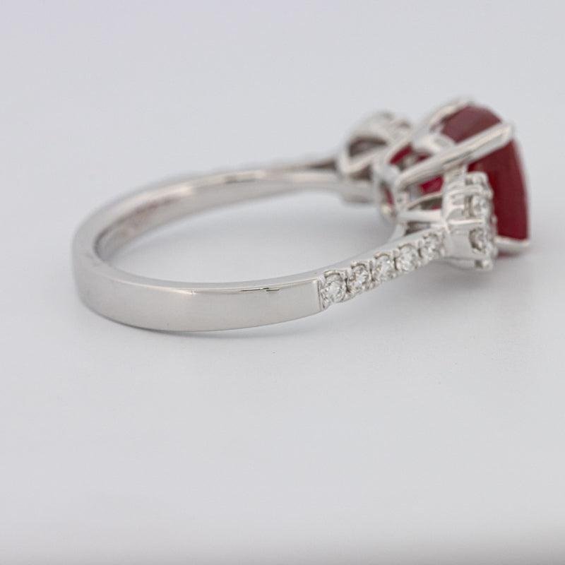 3.50 CT Cushion Cut Red Ruby Trilogy Ring - ZIZOV DIAMONDS