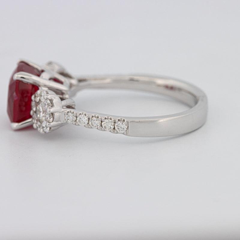 3.50 CT Cushion Cut Red Ruby Trilogy Ring - ZIZOV DIAMONDS