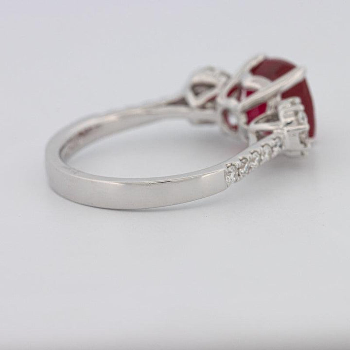 3.50 CT Cushion Cut Red Ruby Trilogy Ring - ZIZOV DIAMONDS