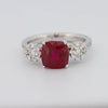 3.50 CT Cushion Cut Red Ruby Trilogy Ring - ZIZOV DIAMONDS