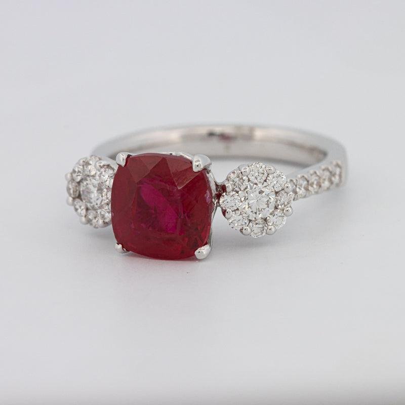 3.50 CT Cushion Cut Red Ruby Trilogy Ring - ZIZOV DIAMONDS