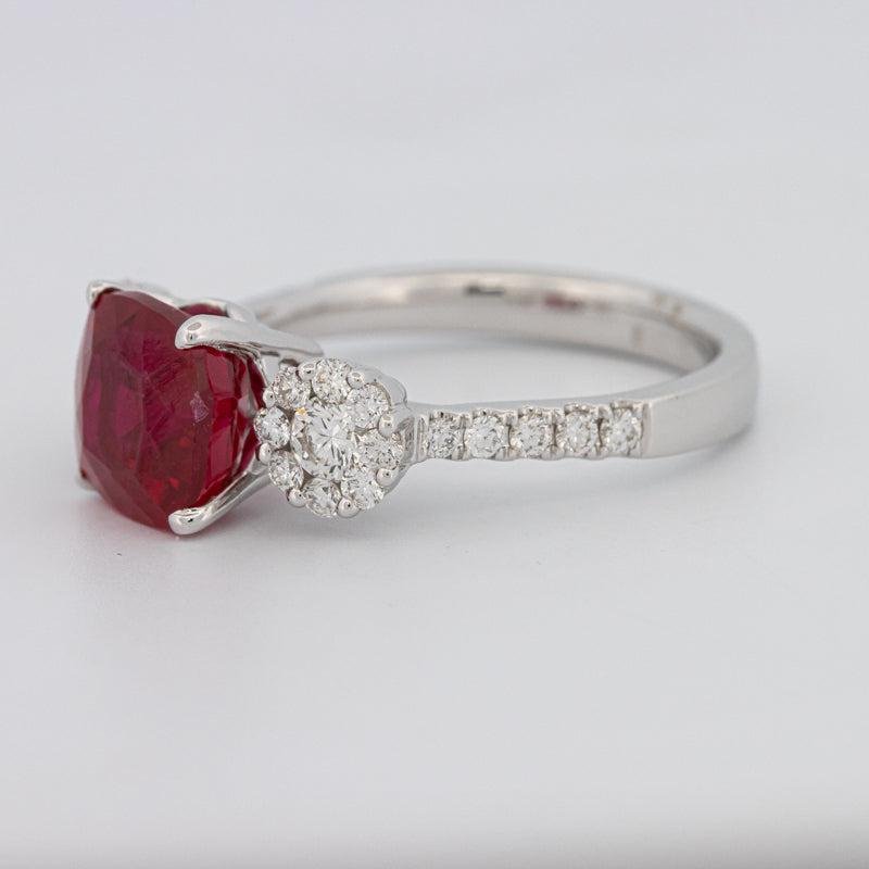 3.50 CT Cushion Cut Red Ruby Trilogy Ring - ZIZOV DIAMONDS