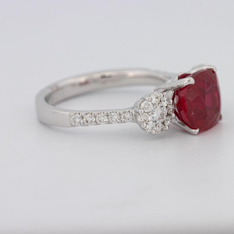 3.50 CT Cushion Cut Red Ruby Trilogy Ring - ZIZOV DIAMONDS