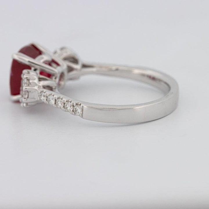 3.50 CT Cushion Cut Red Ruby Trilogy Ring - ZIZOV DIAMONDS