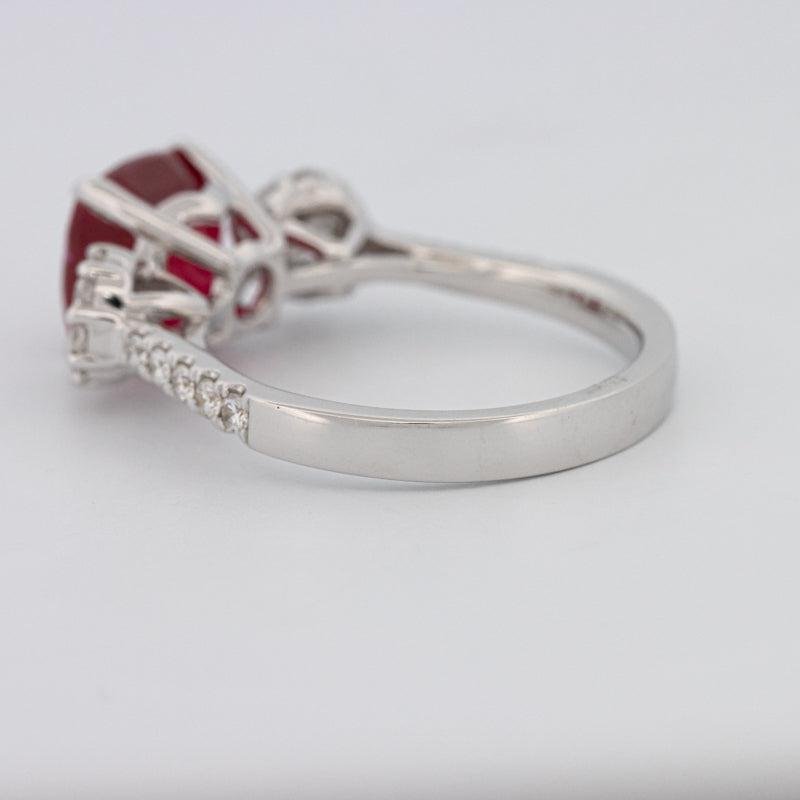 3.50 CT Cushion Cut Red Ruby Trilogy Ring - ZIZOV DIAMONDS