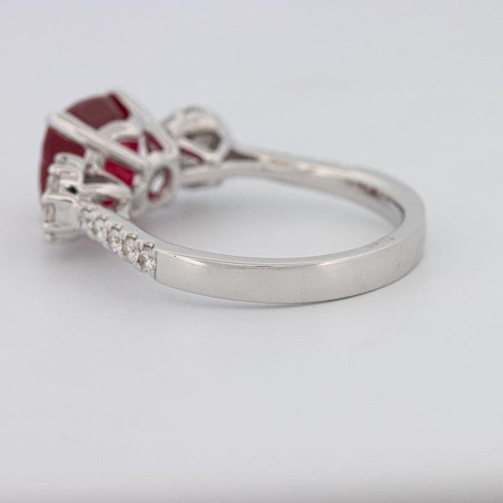 3.50 CT Cushion Cut Red Ruby Trilogy Ring - ZIZOV DIAMONDS