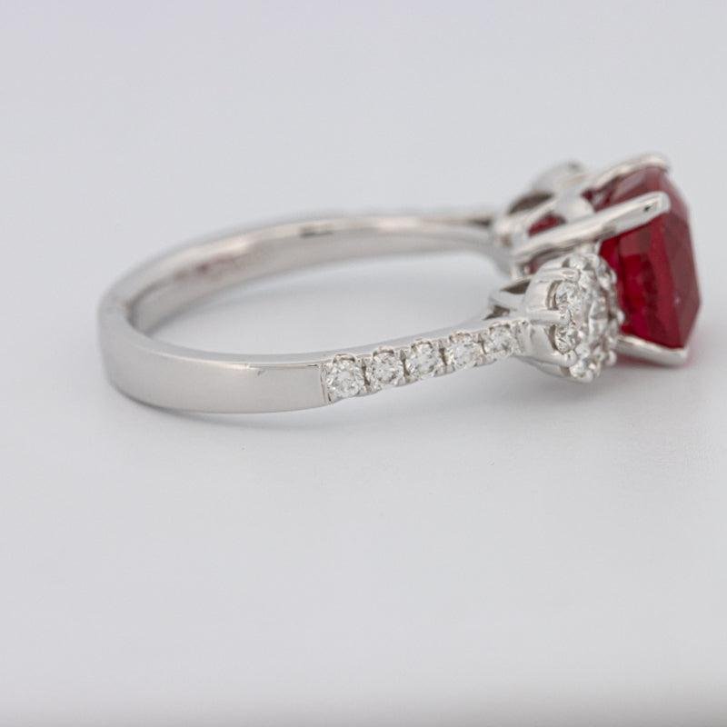 3.50 CT Cushion Cut Red Ruby Trilogy Ring - ZIZOV DIAMONDS