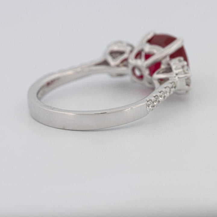 3.50 CT Cushion Cut Red Ruby Trilogy Ring - ZIZOV DIAMONDS