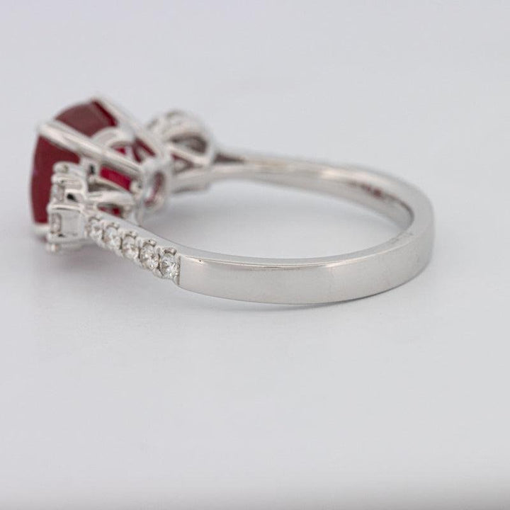 3.50 CT Cushion Cut Red Ruby Trilogy Ring - ZIZOV DIAMONDS