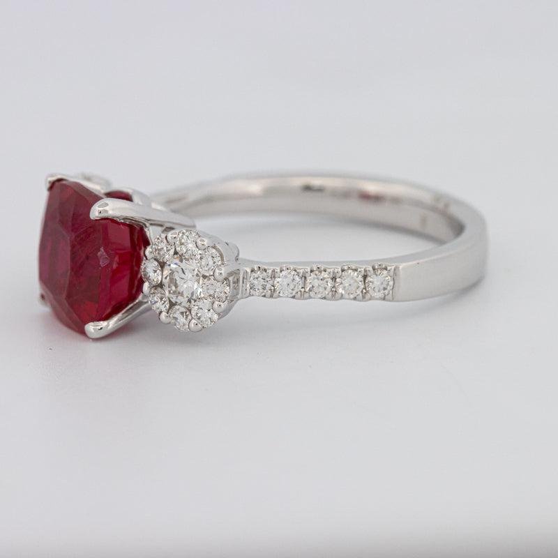 3.50 CT Cushion Cut Red Ruby Trilogy Ring - ZIZOV DIAMONDS