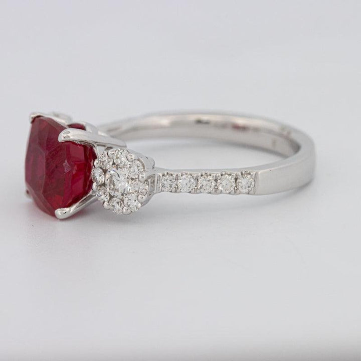 3.50 CT Cushion Cut Red Ruby Trilogy Ring - ZIZOV DIAMONDS