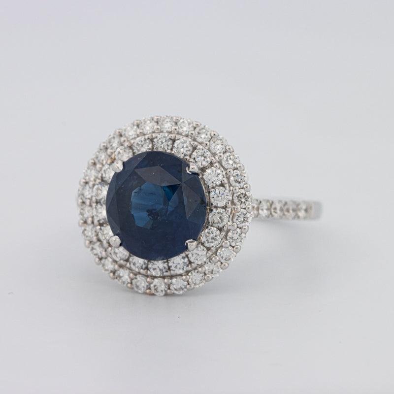 4.14 CT Round Blue Sapphire Pave Ring - ZIZOV DIAMONDS