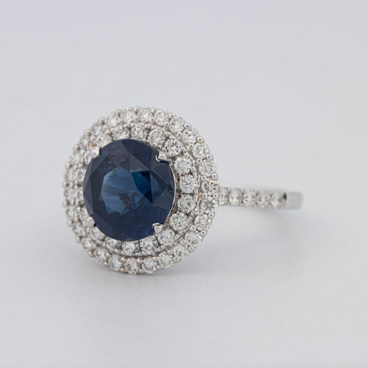 4.14 CT Round Blue Sapphire Pave Ring - ZIZOV DIAMONDS